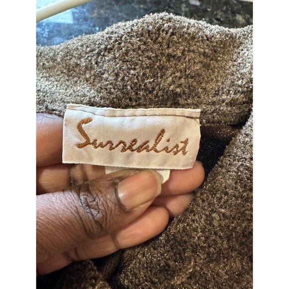 Vintage Surrealist Button Up Cropped Cardigan Floral Embroidery Large Buttons L - Picture 3 of 12